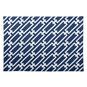 Navy Blue Chain Links Geometric Pattern Cloth Placemat