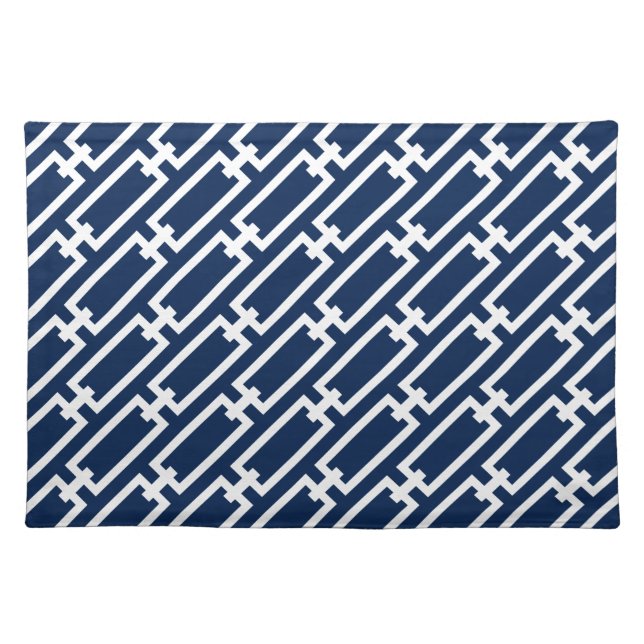 Navy Blue Chain Links Geometric Pattern Cloth Placemat (Front)