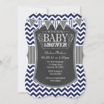 Navy Blue Chalkboard Chevron Baby Shower Invite