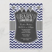 Navy Blue Chalkboard Chevron Baby Shower Invite