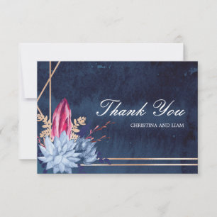 Navy Blue Chalkboard Floral Wedding Thank You Card