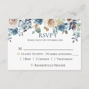 Navy Blue Champagne Floral Wedding RSVP