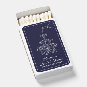 Navy Blue Champagne Tower Bridal Shower Favor Matchboxes