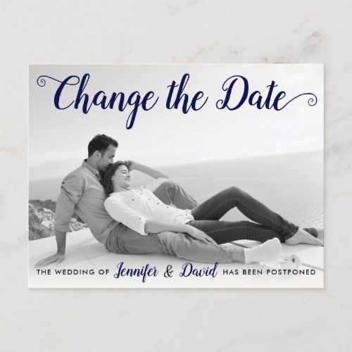 Navy blue Change the Date postponement photo Postcard