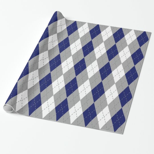 Navy Blue Charcoal Dk Gray Wht XL Argyle Wrapping Paper