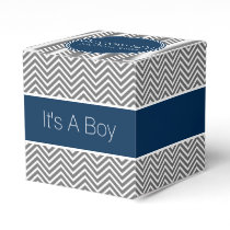 Navy Blue & Charcoal Gray Chevrons Baby Shower Favor Boxes