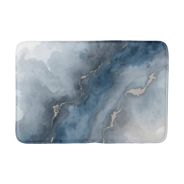 Navy Blue Charcoal Gray White Beige Abstract Bath Mat (Front)