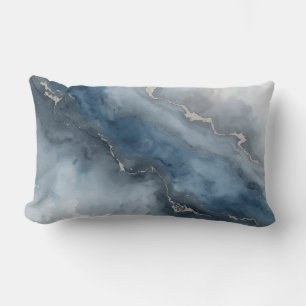 Navy Blue Charcoal Gray White Beige Abstract Lumbar Pillow
