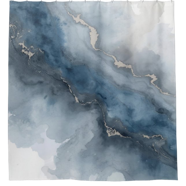 Navy Blue Charcoal Gray White Beige Abstract Shower Curtain (Front)