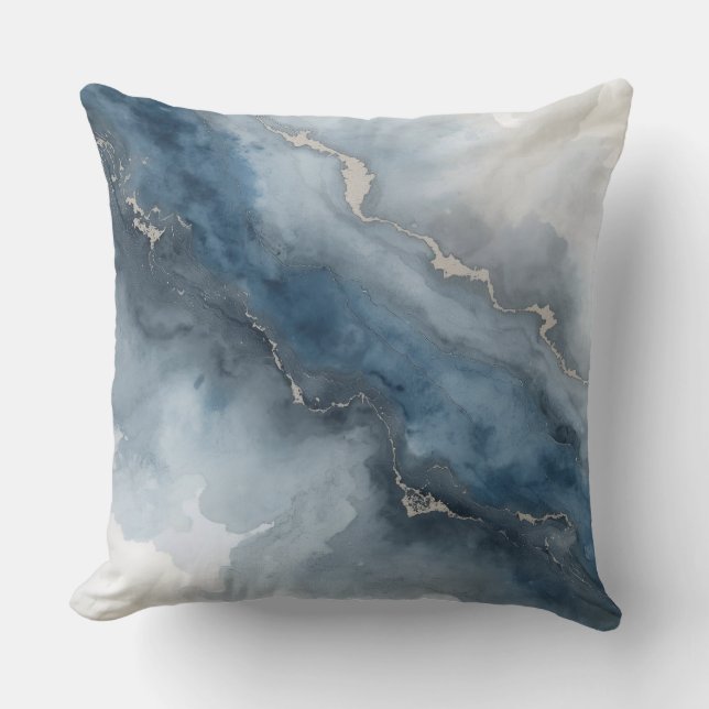 Navy Blue Charcoal Gray White Beige Abstract Throw Pillow (Front)