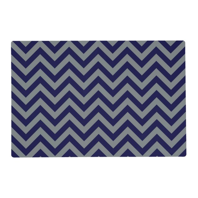 Navy Blue, Charcoal Large Chevron ZigZag Pattern Placemat (Front)