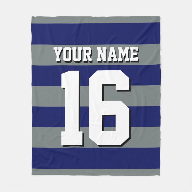 Navy Blue Charcoal Team Jersey Preppy Stripe Fleece Blanket (Front)
