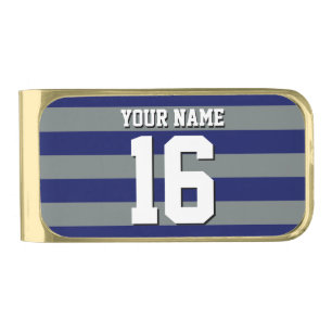 Navy Blue Charcoal Team Jersey Preppy Stripe Gold Finish Money Clip