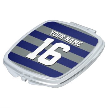 Navy Blue Charcoal Team Jersey Preppy Stripe Mirror For Makeup by FantabulousSports at Zazzle