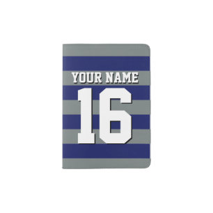 Navy Blue Charcoal Team Jersey Preppy Stripe Passport Holder