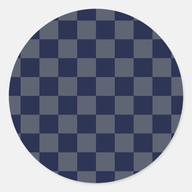 Navy Blue Checkerboard Classic Round Sticker (Front)
