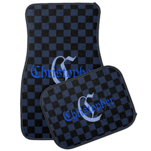 Navy Blue Checkered Car Floor Mat