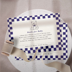 Navy Blue Checkered Teddy Bear-Our Little Cub Book Enclosure Card