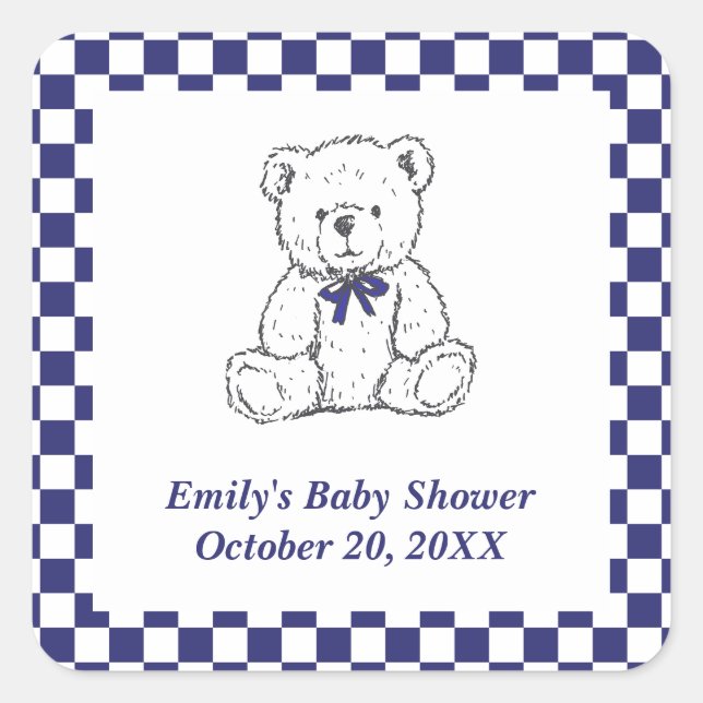 Navy Blue Checkered Teddy Bear-Our Little Cub  Square Sticker (Front)