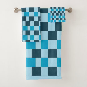 Navy Blue Checkers Checkered Bath Towel Set