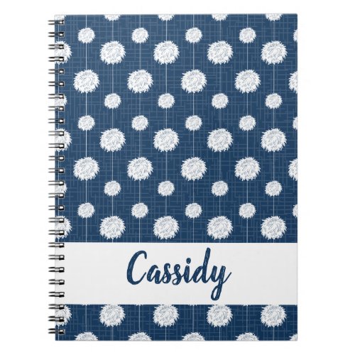 Navy Blue Cheerleader Pom Pom Pattern Notebook