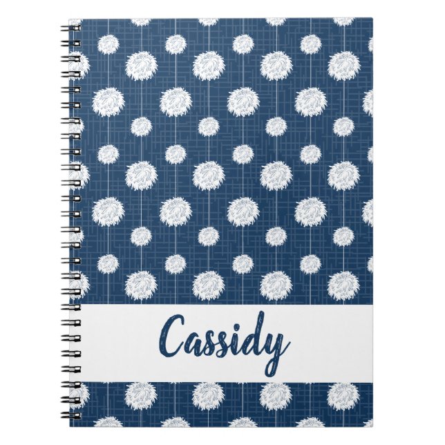 Navy Blue Cheerleader Pom Pom Pattern Notebook (Front)
