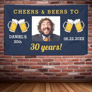 Navy Blue Cheers & Beers Milestone Birthday Photo Banner
