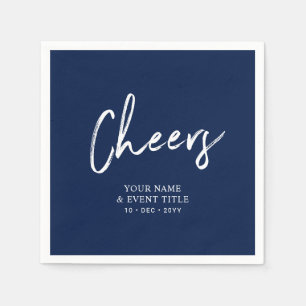 Navy Blue Cheers Brush Script Party Celebrations Napkins