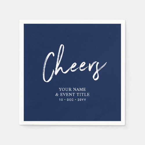 Navy Blue  Cheers Brush Script Party Celebrations Napkins