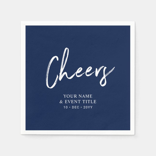Navy Blue | Cheers Brush Script Party Celebrations Napkins (Front)