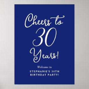 Navy Blue Cheers to 30 Years Birthday Party Sign