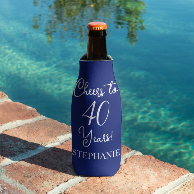 Navy Blue Cheers to 40 Years 40th Birthday Bottle Cooler (In Situ Pool)