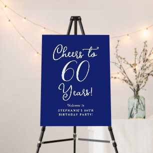 Navy Blue Cheers to 60 Years Birthday Party Sign