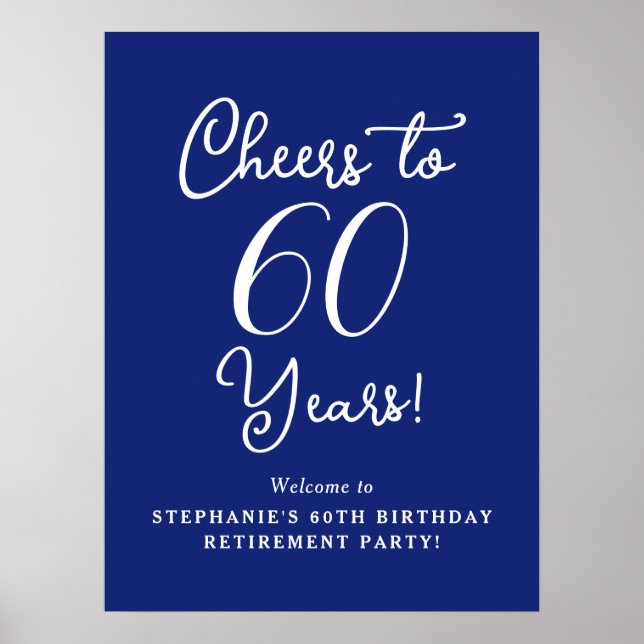 Navy Blue Cheers to 60 Years Retirement Welcome Poster (Front)
