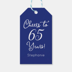 Navy Blue Cheers to 65 Years 65th Birthday Favor Gift Tags