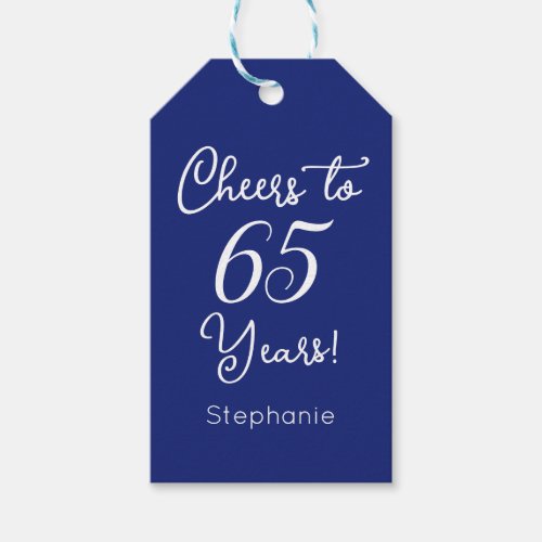 Navy Blue Cheers to 65 Years 65th Birthday Favor Gift Tags