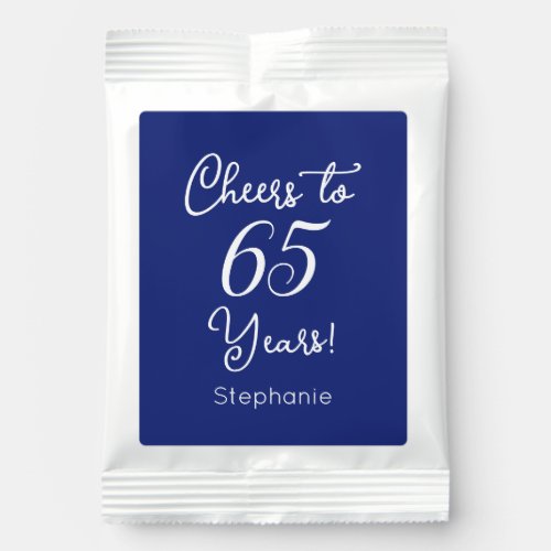 Navy Blue Cheers to 65 Years 65th Birthday Favor Hot Chocolate Drink Mix