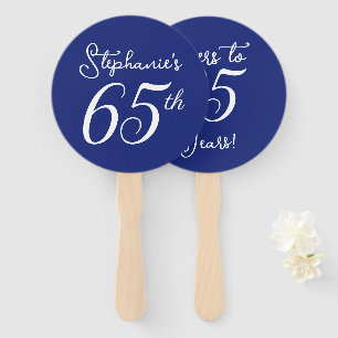 Navy Blue Cheers to 65 Years 65th Birthday Party Hand Fan