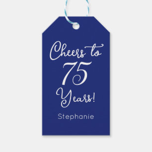 Navy Blue Cheers to 75 Years 75th Birthday Gift Tags