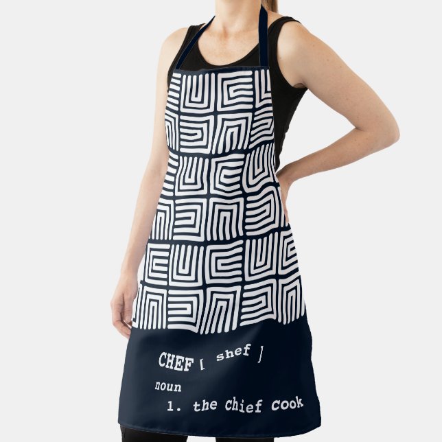 navy blue CHEF Nested Boxes Tribal Africa Pattern Apron (Insitu)