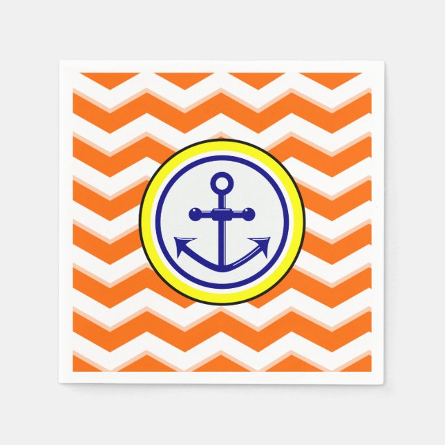 Navy Blue Chevron Anchor Narrow Black Roundel Napkins (Front)