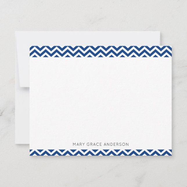 Navy Blue Chevron Modern Elegant Trendy Stylish Note Card (Front)