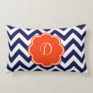 Navy Blue Chevron Monogram Lumbar Pillow