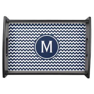 Navy Blue Chevron Monogram Serving Tray
