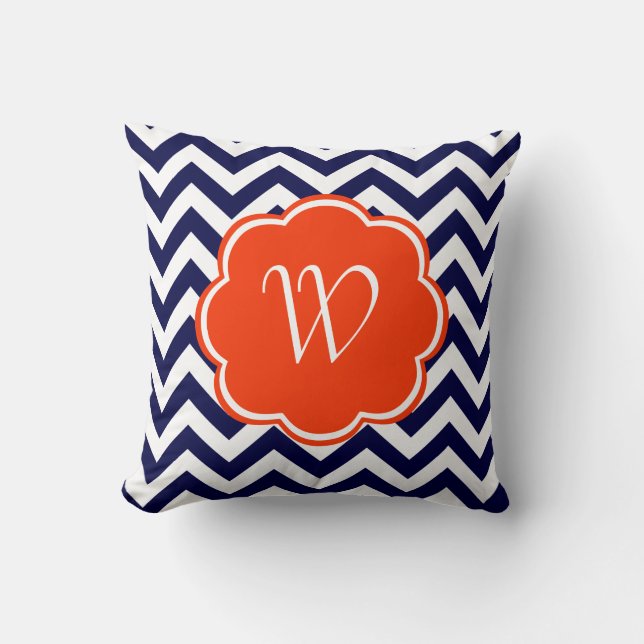 Navy Blue Chevron Monogram Throw Pillow (Front)