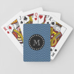 Navy Blue Chevron Pattern | Black Monogram Playing Cards at Zazzle