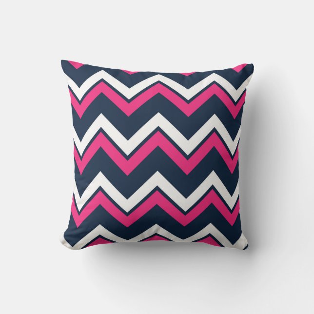 Navy Blue Chevron Pattern Decorative Throw Pillow (Front)