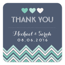 Navy Blue Chevron Pattern Love Thank You Sticker