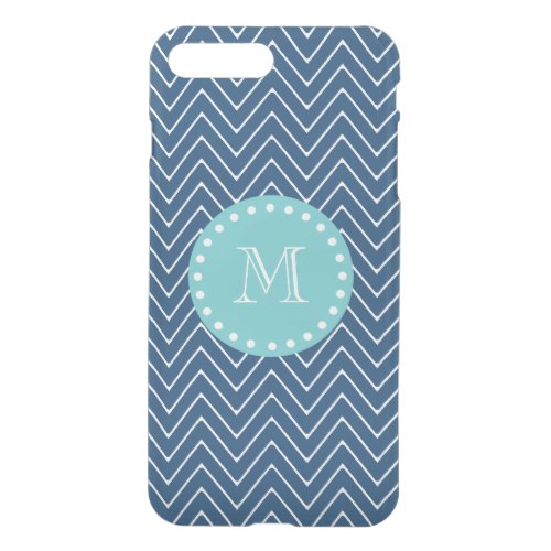 Navy Blue Chevron Pattern  Mint Green Monogram iPhone 8 Plus7 Plus Case