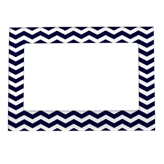 Navy Blue Chevron Pattern Picture Frame Magnet (Front)